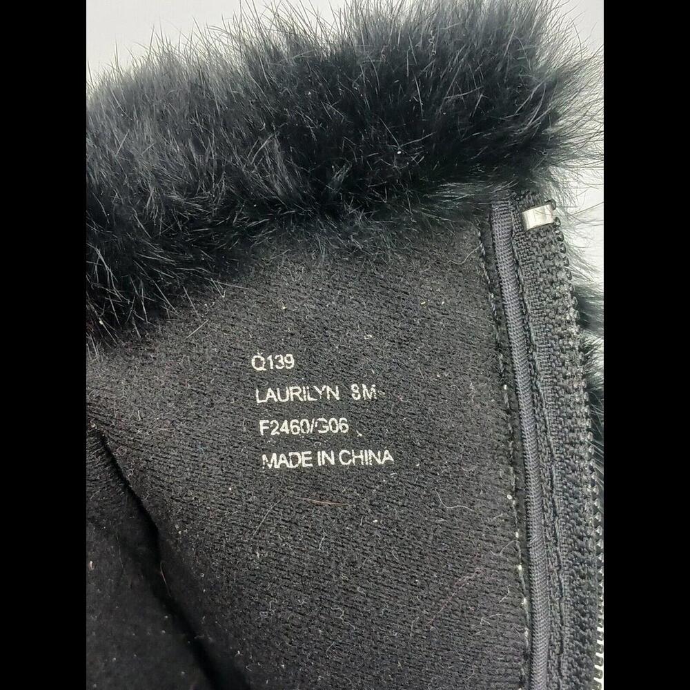 Coach Women Boot 8 Black Snow Boot Lacing Fur Trim Logo Stacked Heel Low - Picture 10 of 11